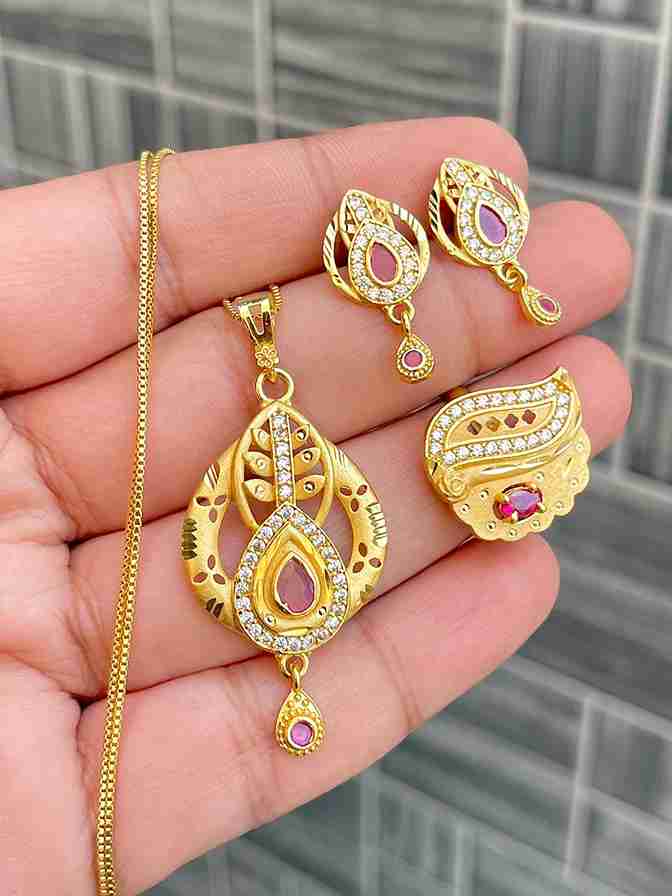 Gold Plated Pendant With Tops Ad Adjustable Ring Combo